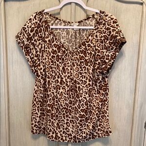 Cato Brown and Tan Cap Sleeve Relaxed Blouse